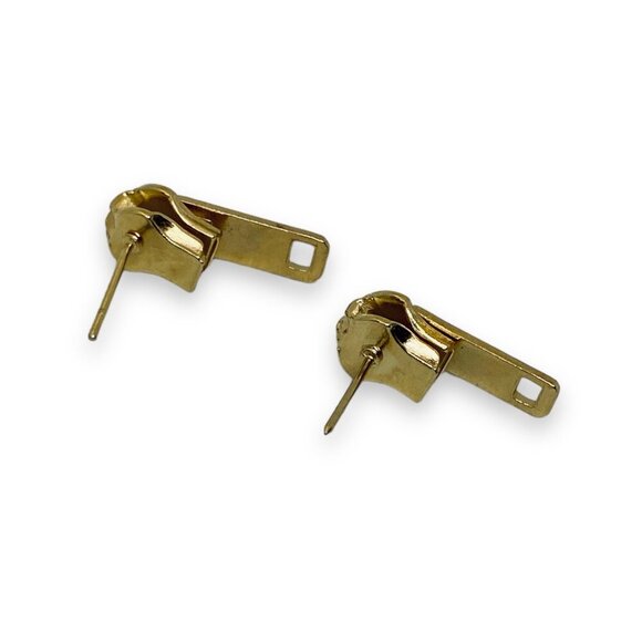 Novelty Zipper Pull Gold Tone Post Earrings - Picture 3 of 3